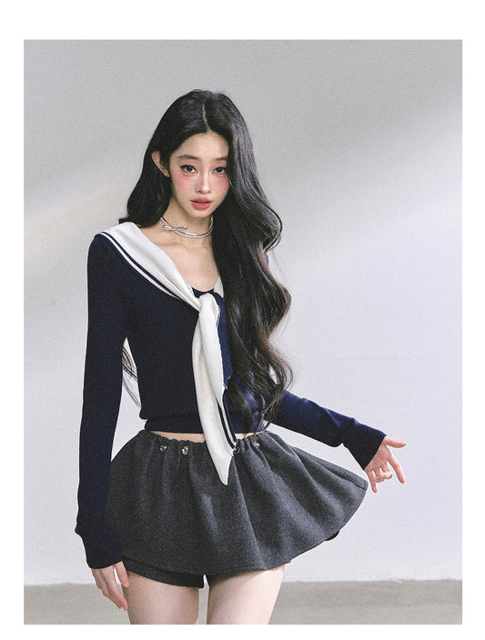 SHAOYEYAN American Long Sleeve Sailor Collar Slimming Tee