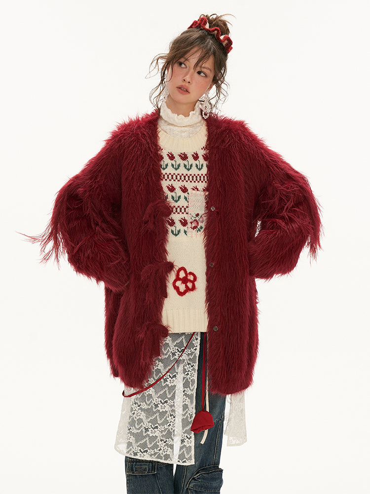 MAMC Fringe-Sleeve Bow Cardigan