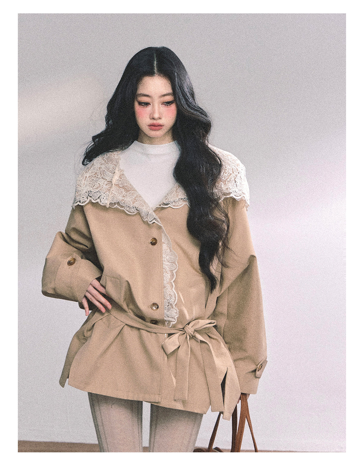 ShaoYeYan Verona Winter Loose Lace Hooded Trench Coat