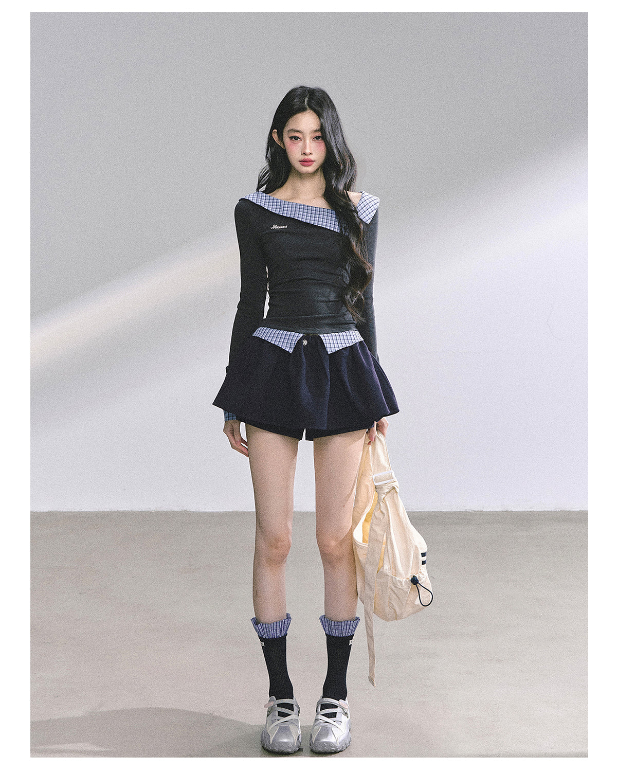 SHAOYEYAN Mock Two-Layer Waist-Defining Striped Tee