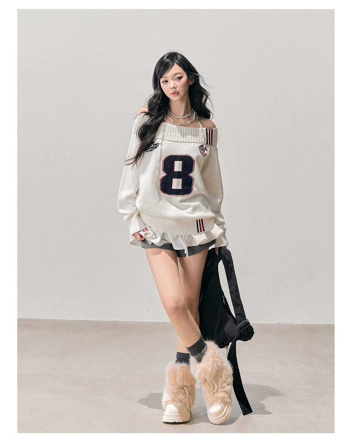 ShaoYeYan Aomalm Frost Spreading Corner Off-Shoulder Sweatshirt