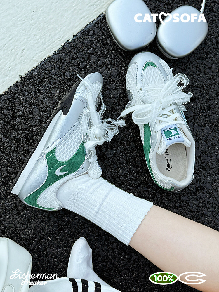 Cat&Sofa Silver-Green Fisherman Sneakers