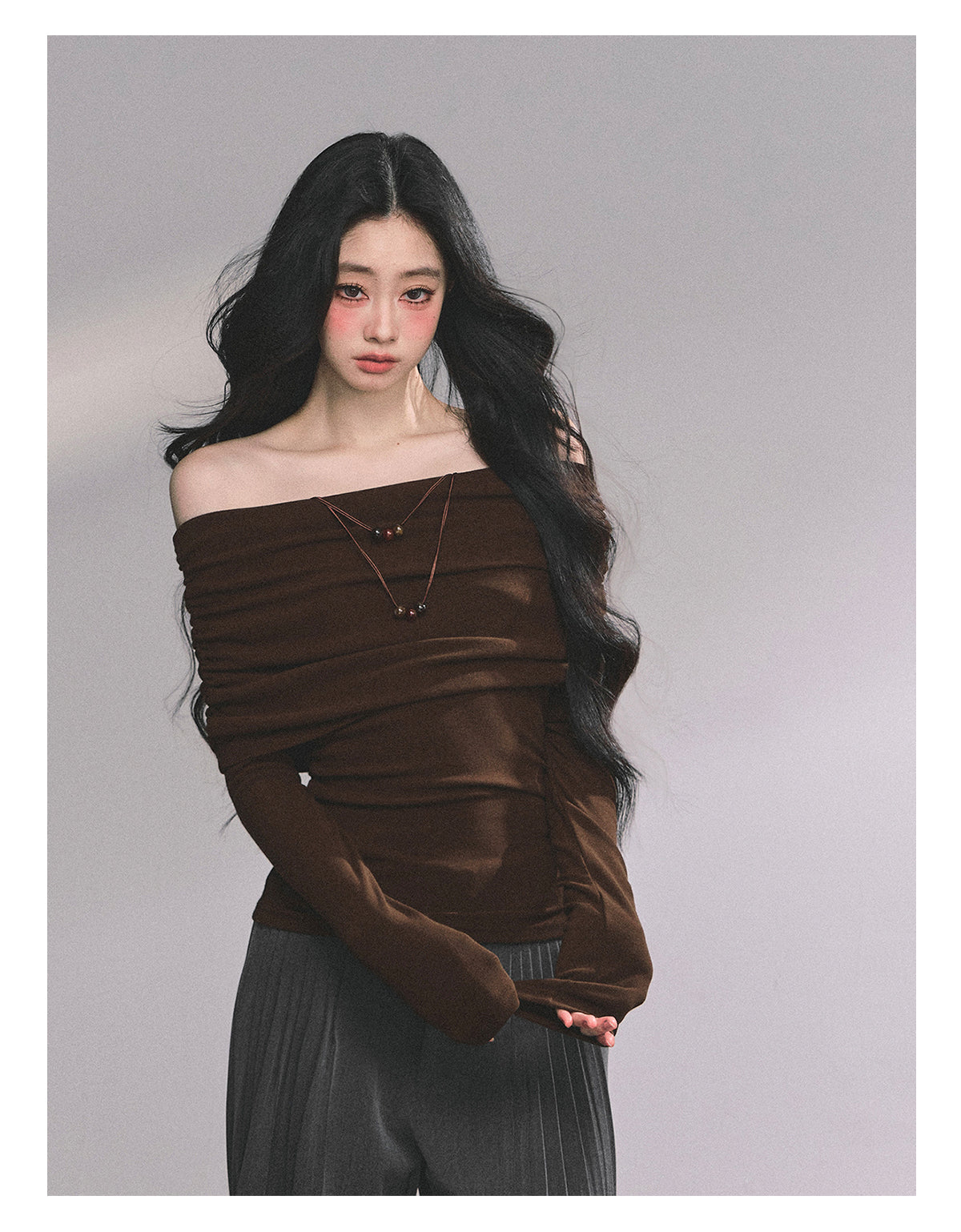 ShaoYeYan Reed College Off-Shoulder American Long Sleeve Top