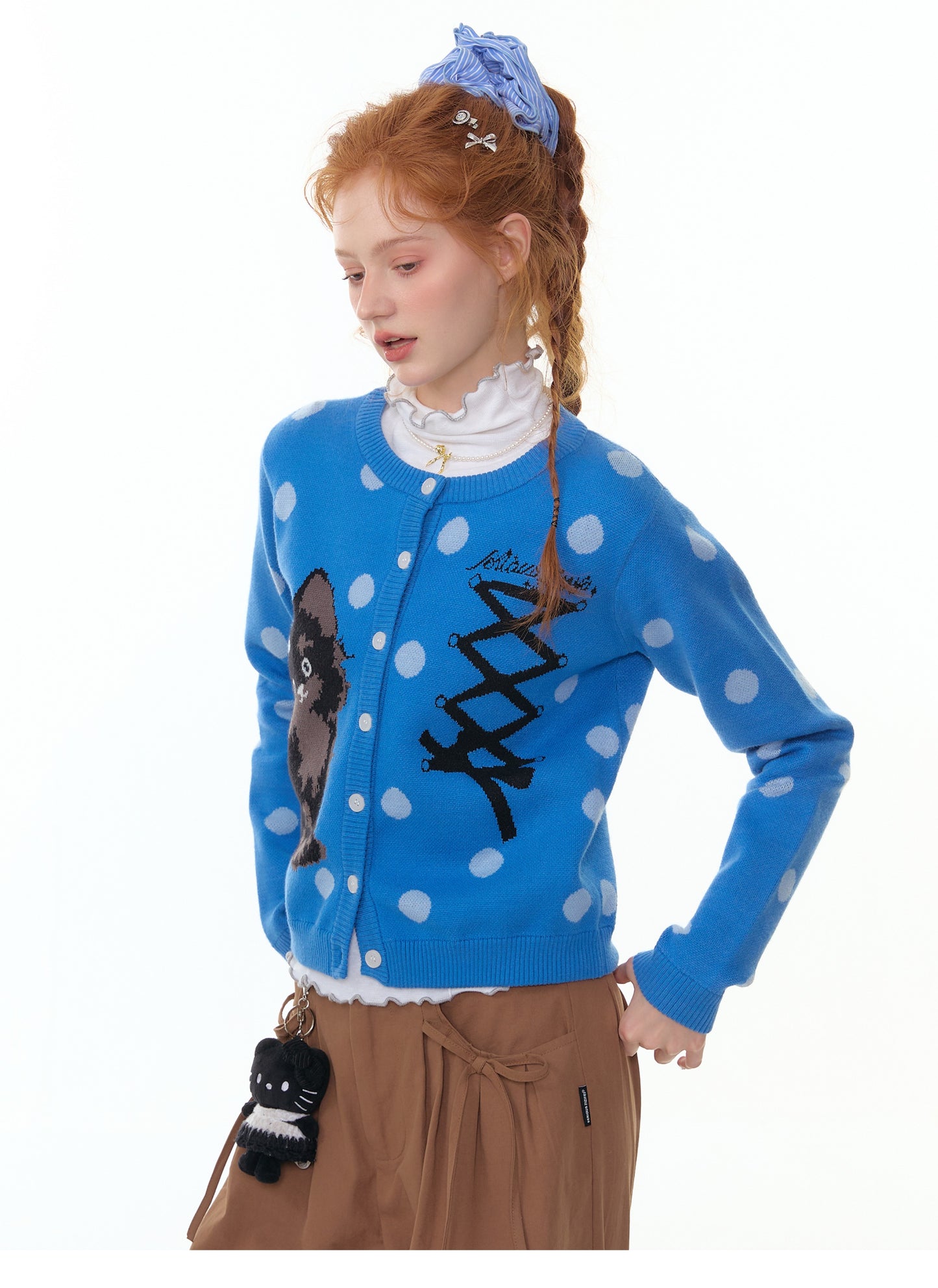 ZiziFei "Meow Sweetheart" Dot Knit Cardigan