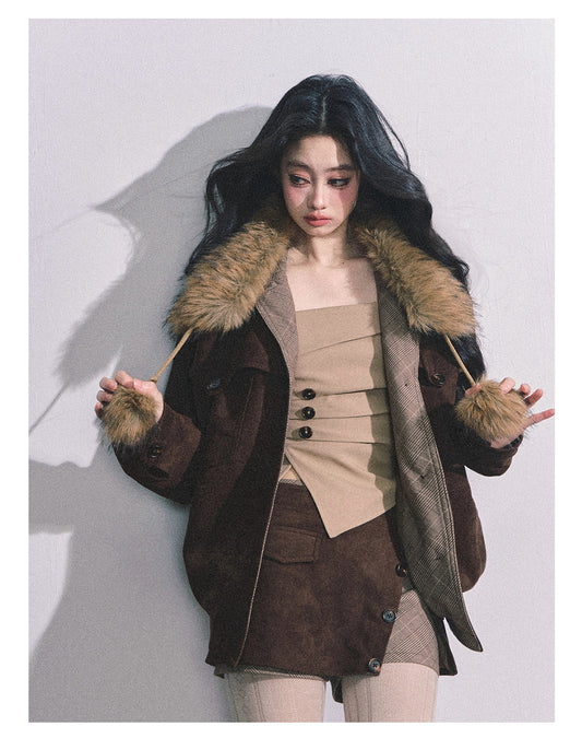 ShaoYeYan Yirgacheffe French Style Fur Collar Scarf