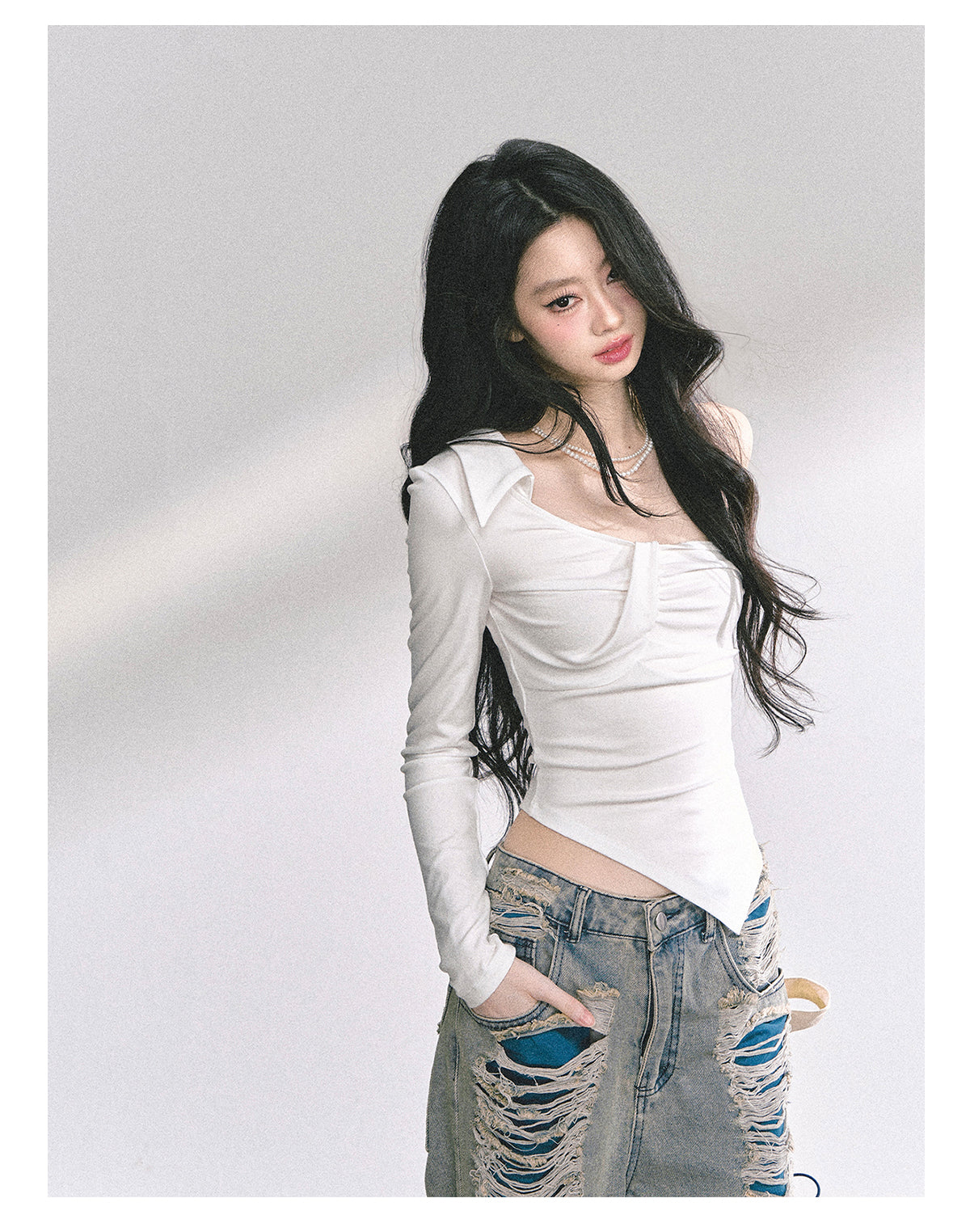 SHAOYEYAN Korean Style Asymmetric Off-Shoulder Top