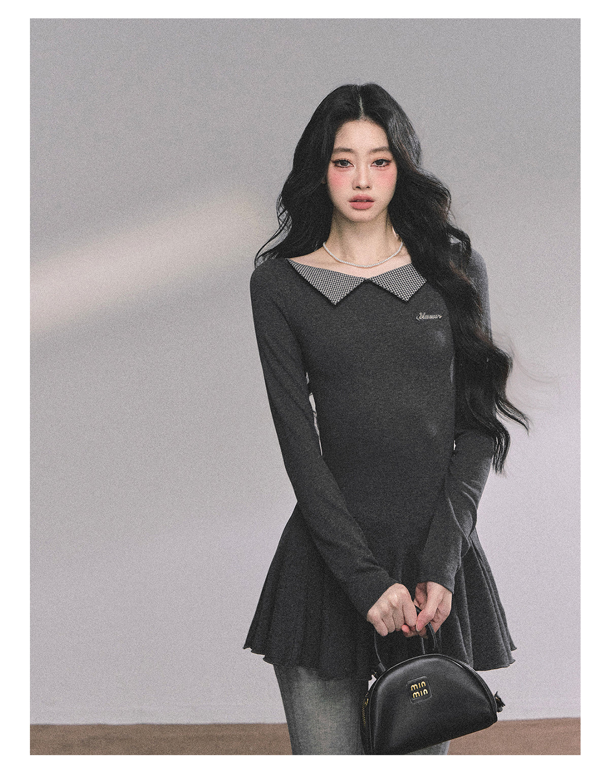 ShaoYeYan Roxton Grey Fake Two-Piece T-Shirt Dress