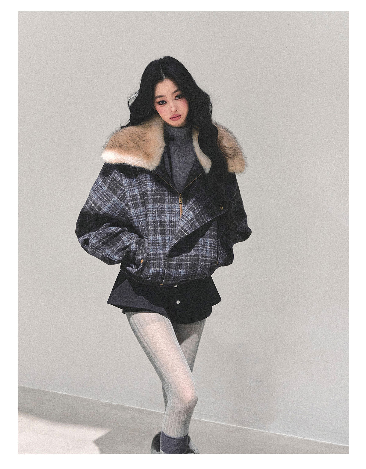 ShaoYeYan She's Less Gorgeous Than Fireworks Plaid Padded Coat