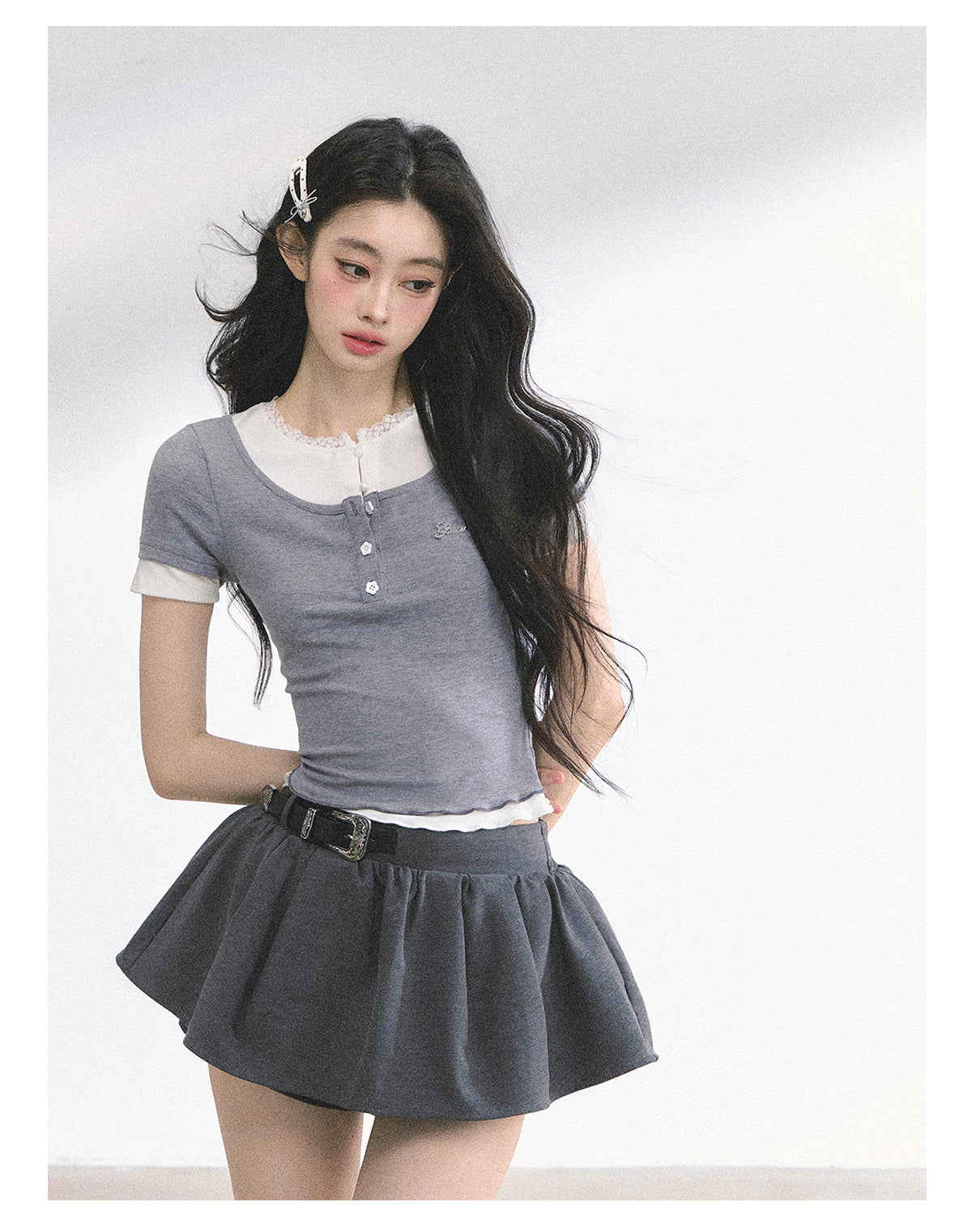 SHAOYEYAN Liliana Fake Two-Piece Lace T-Shirt