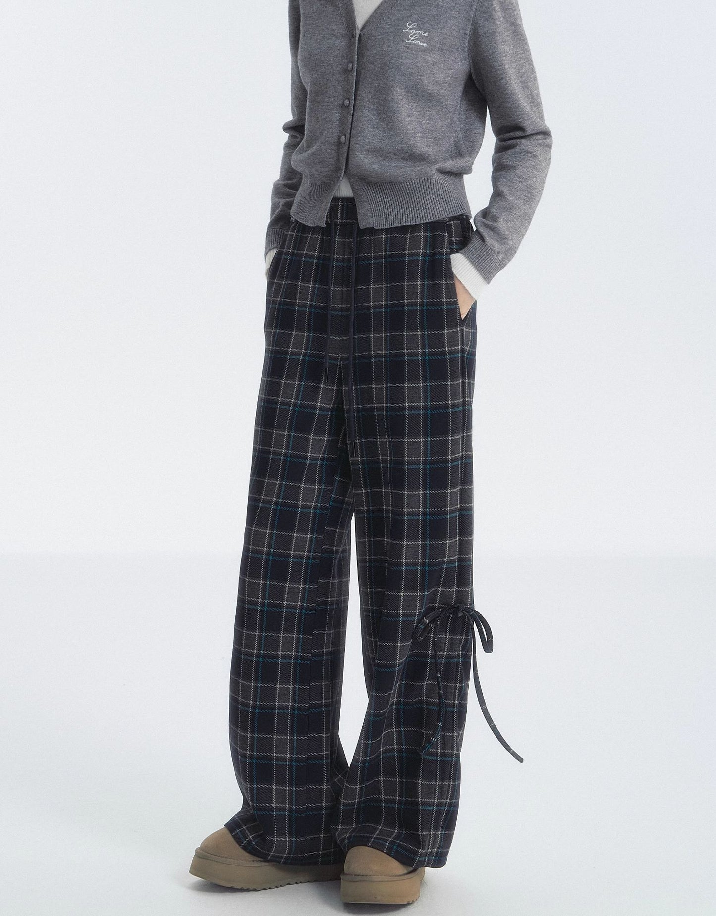SOMESOWE Plaid Drawstring Trousers