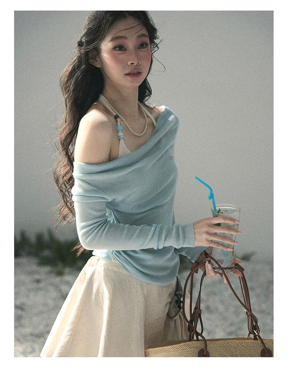 ShaoYeYan Aomalm Frosting on the Shoulder Fake Two-Layer Halter Top