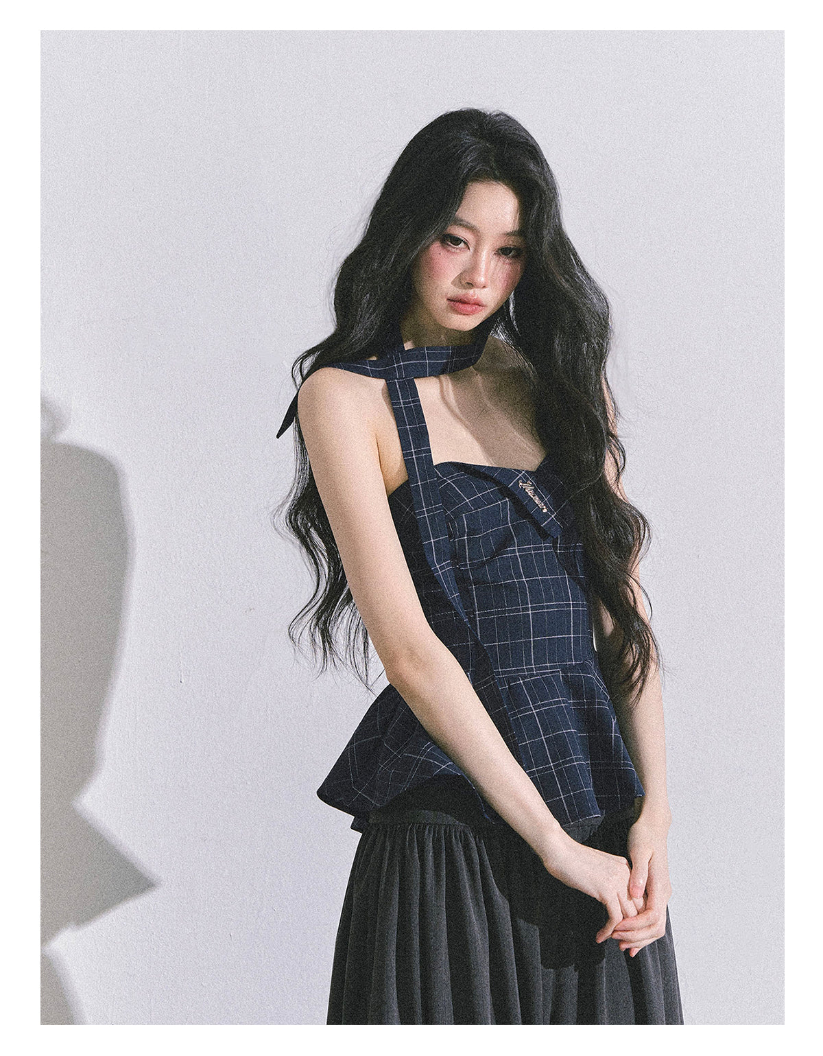 ShaoYeYan Blue Rhythm American Style Plaid Crop Top