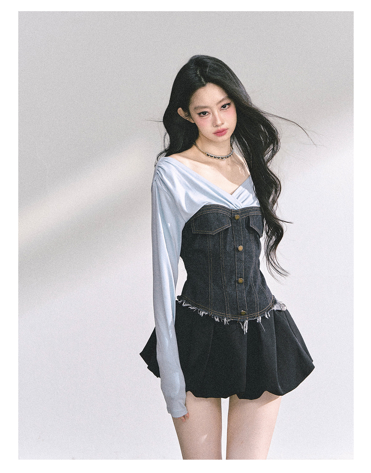 SHAOYEYAN American Style V-Neck Denim Tee