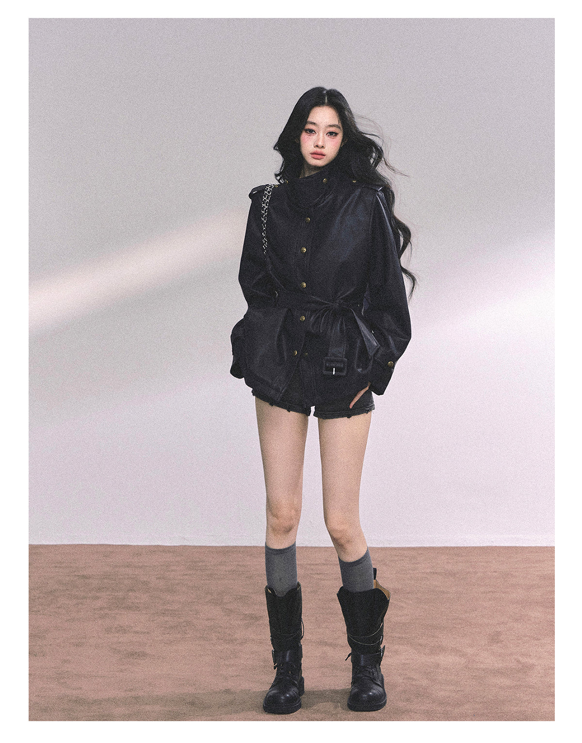 ShaoYeYan UK Time Zone Loose Fit Biker PU Leather Jacket