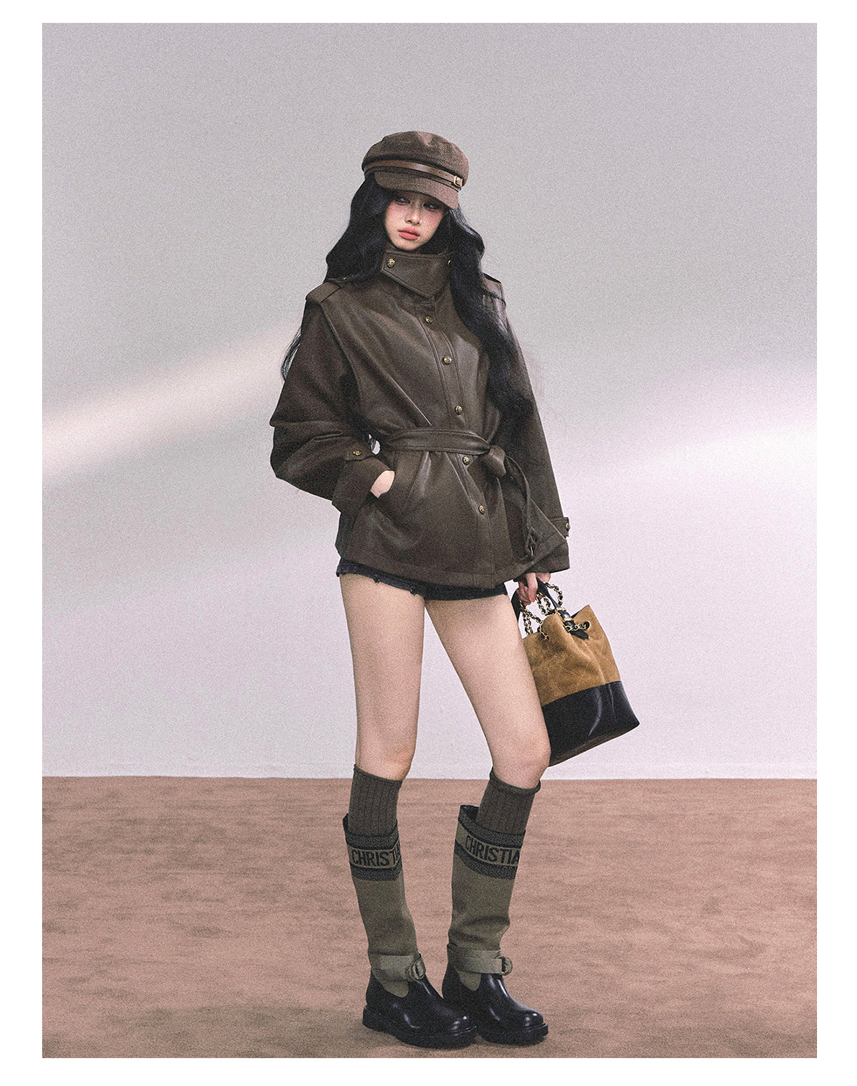 ShaoYeYan UK Time Zone Loose Fit Biker PU Leather Jacket