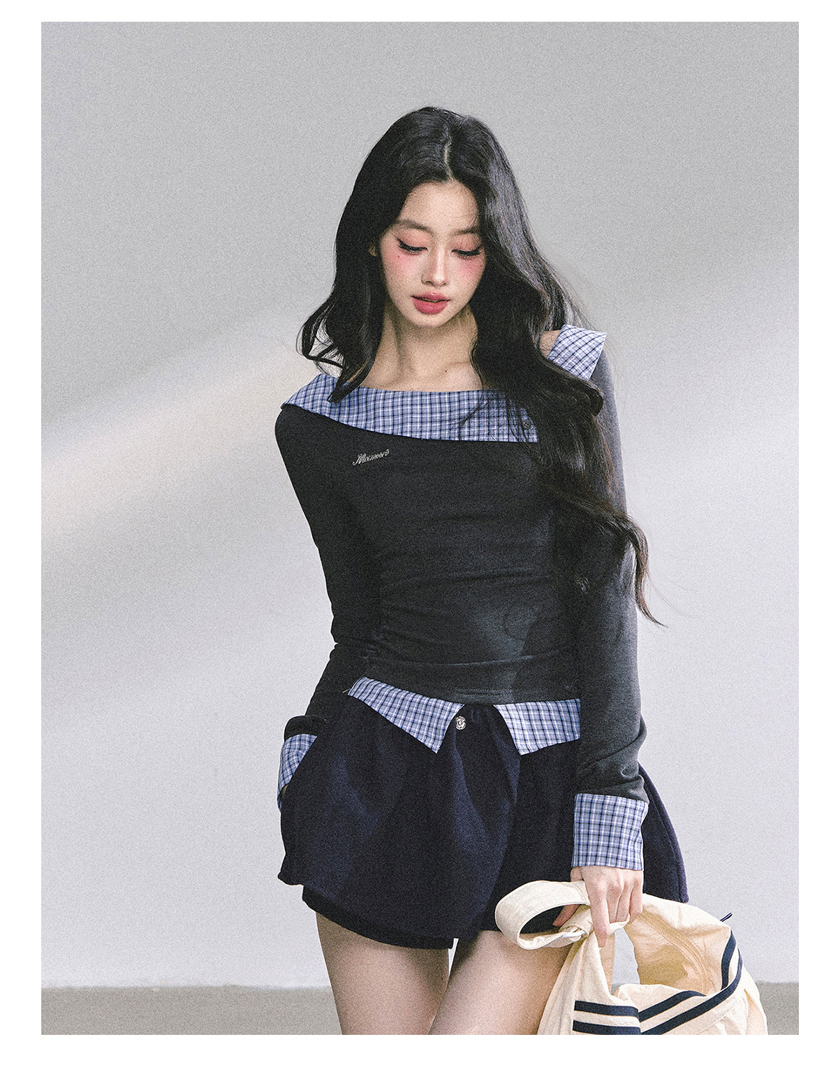 SHAOYEYAN Mock Two-Layer Waist-Defining Striped Tee