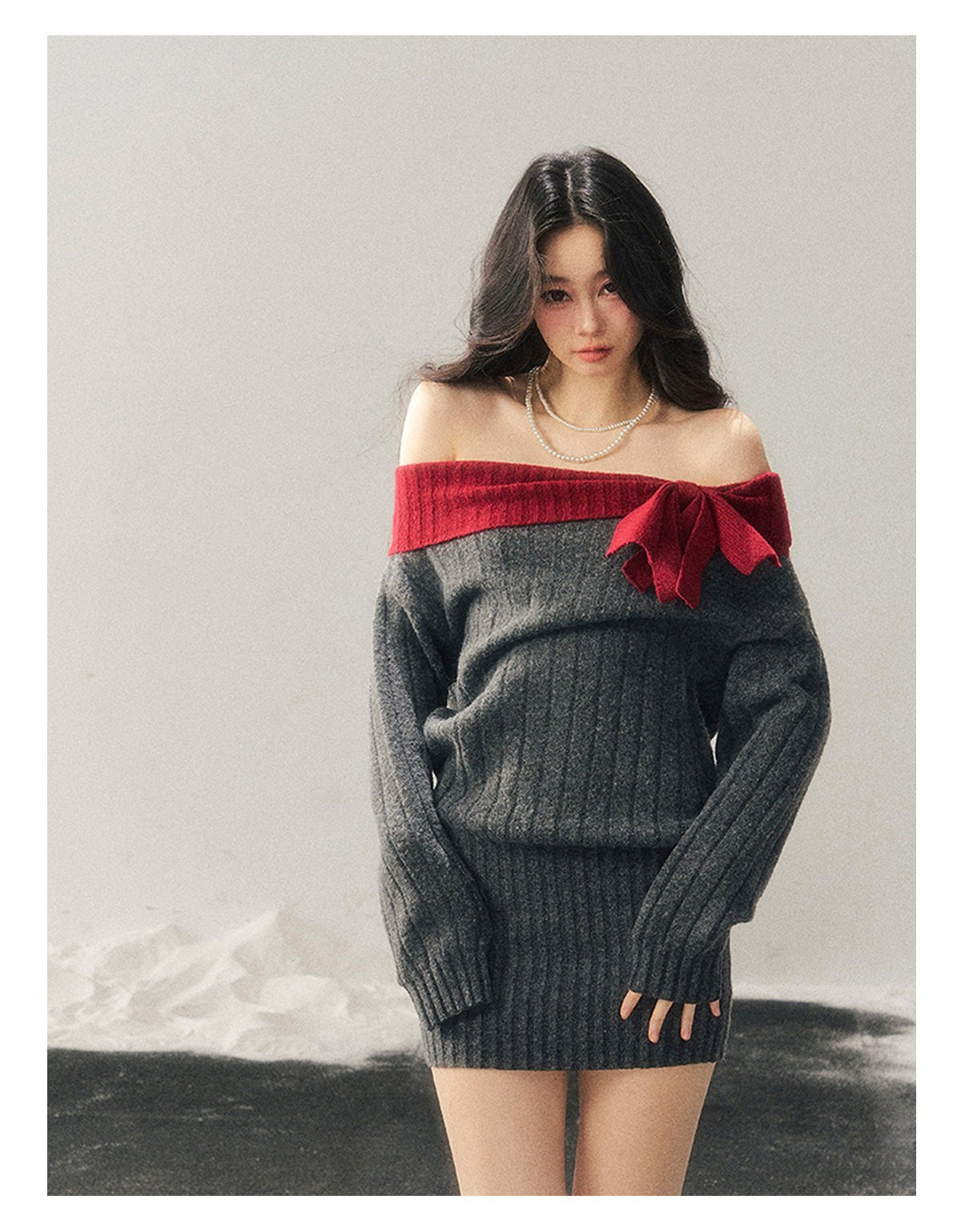 ShaoYeYan Aomalm Memory's Snow Depth Off-Shoulder Sweater Dress