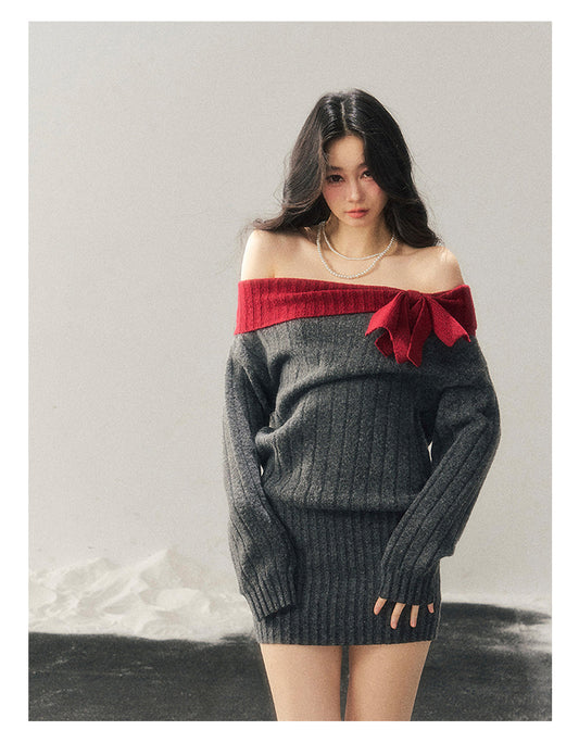 ShaoYeYan Aomalm Memory's Snow Depth Off-Shoulder Sweater Dress