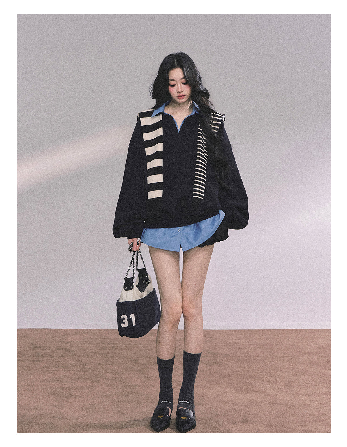 ShaoYeYan High IQ College Fake Two-Piece American Loose Fit Hoodie