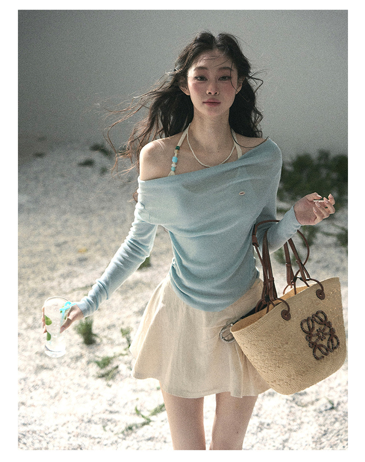 ShaoYeYan Aomalm Frosting on the Shoulder Fake Two-Layer Halter Top