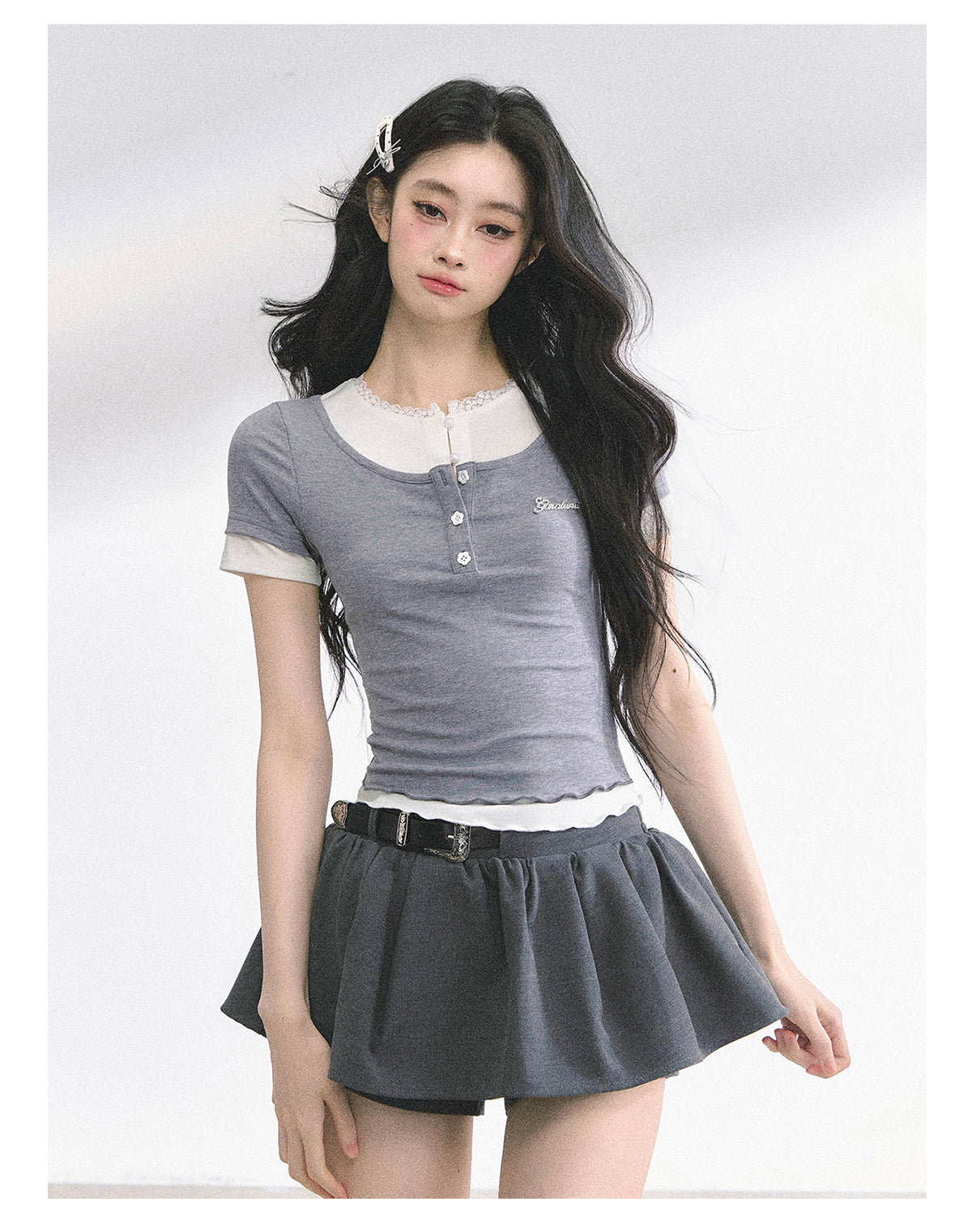 SHAOYEYAN Liliana Fake Two-Piece Lace T-Shirt