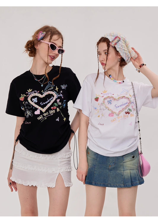 ziziFei Retro Love Print Oversized Tee