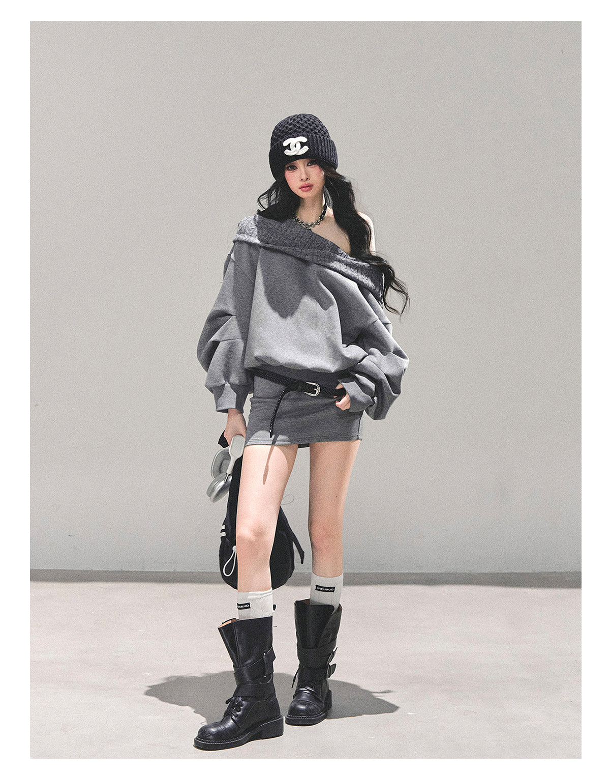 SHAOYEYAN Fake Two-Piece Oversized Hoodie Dress (with belt)