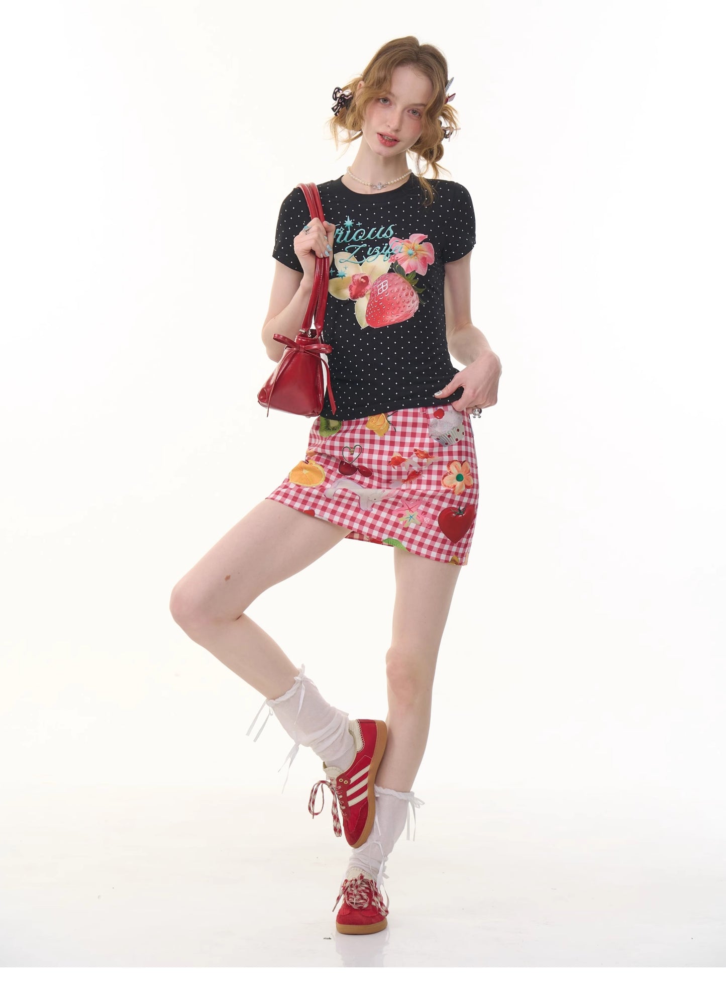 ziziFei Retro Fruit Print Mini Skirt