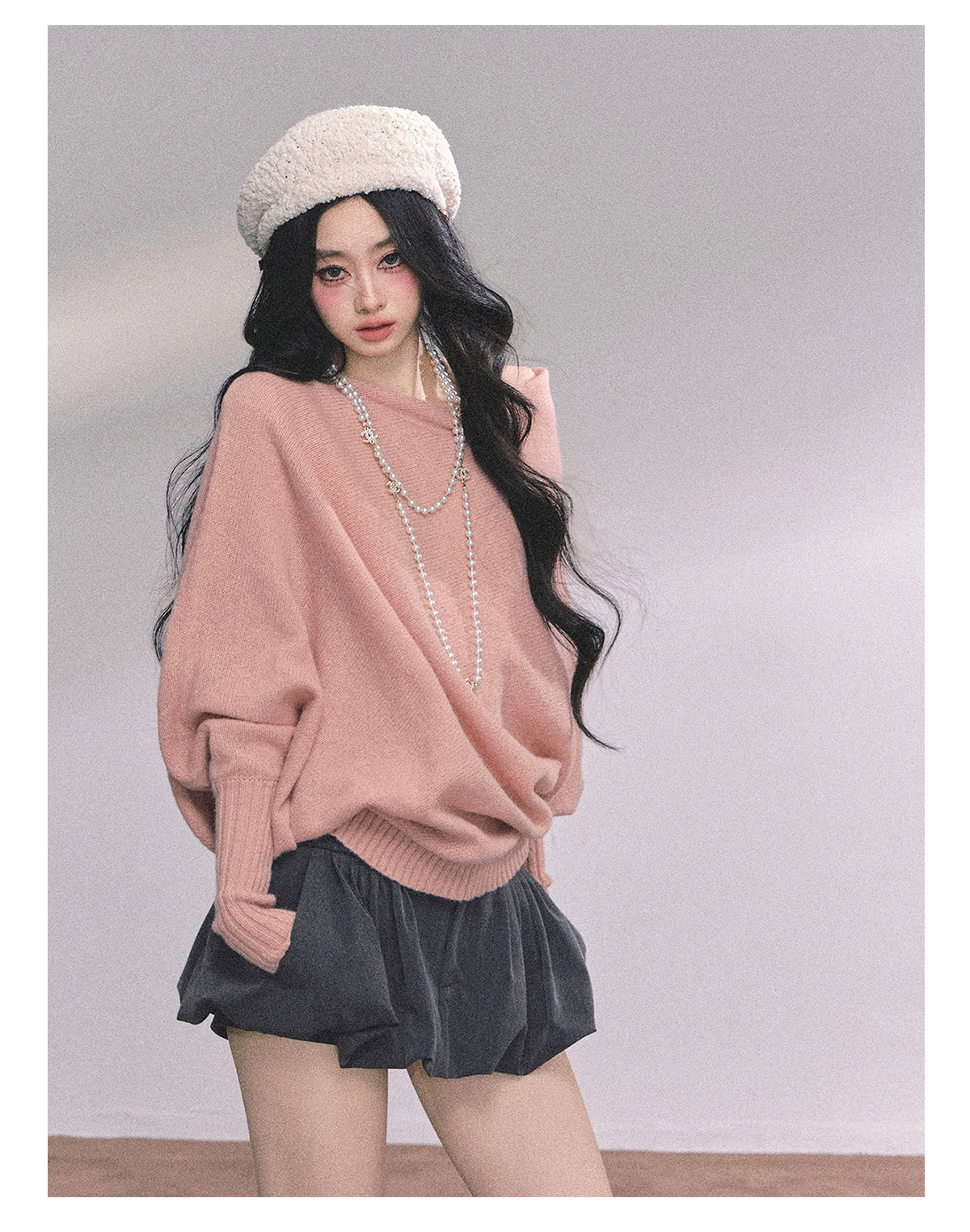 ShaoYeYan Minimalist Chic Off-Shoulder Loose Fit Sweater