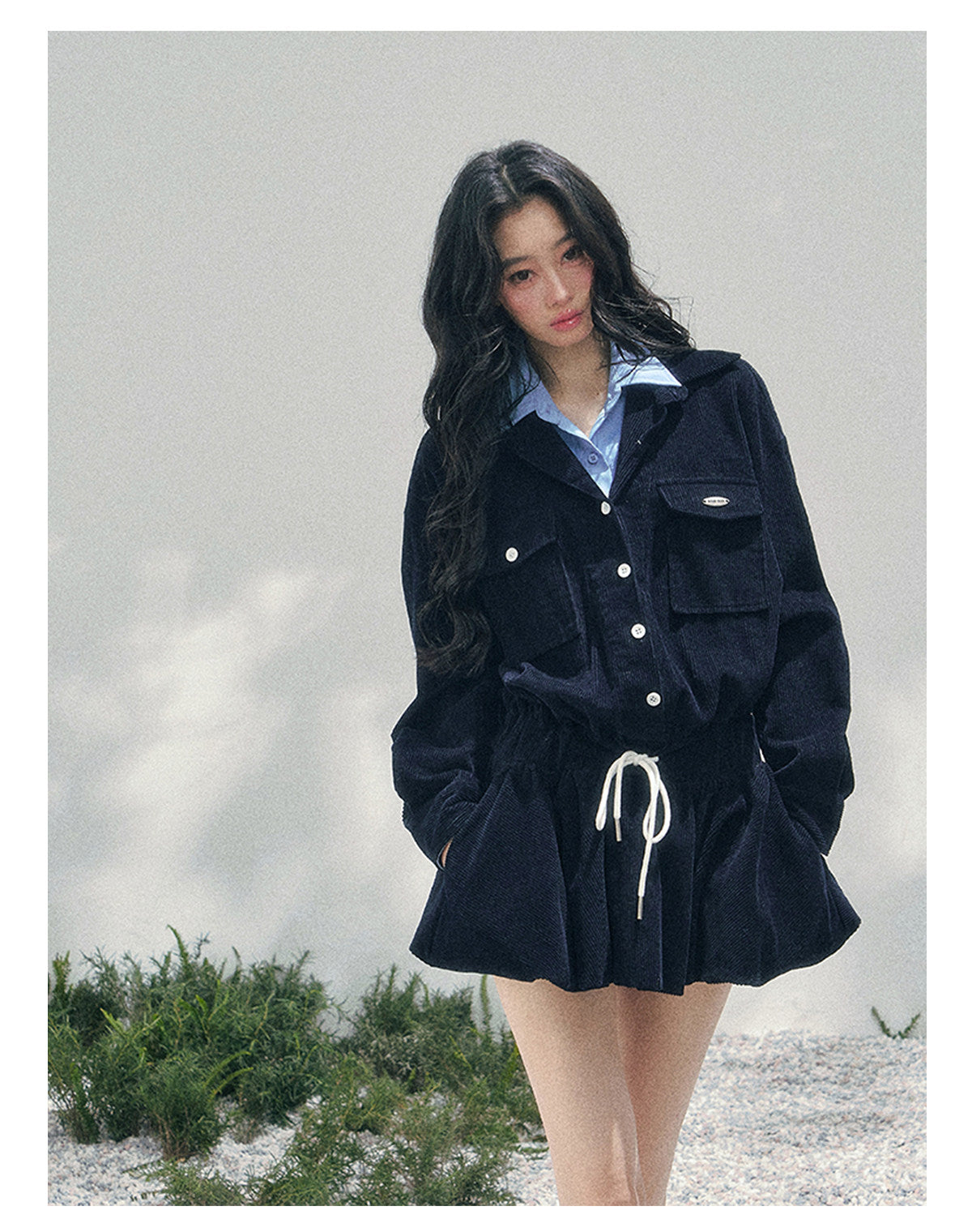 ShaoYeYan Aomalm Brewer Academy Fake Two-Layer Corduroy Dress