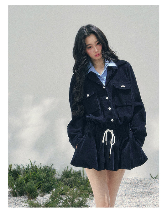ShaoYeYan Aomalm Brewer Academy Fake Two-Layer Corduroy Dress