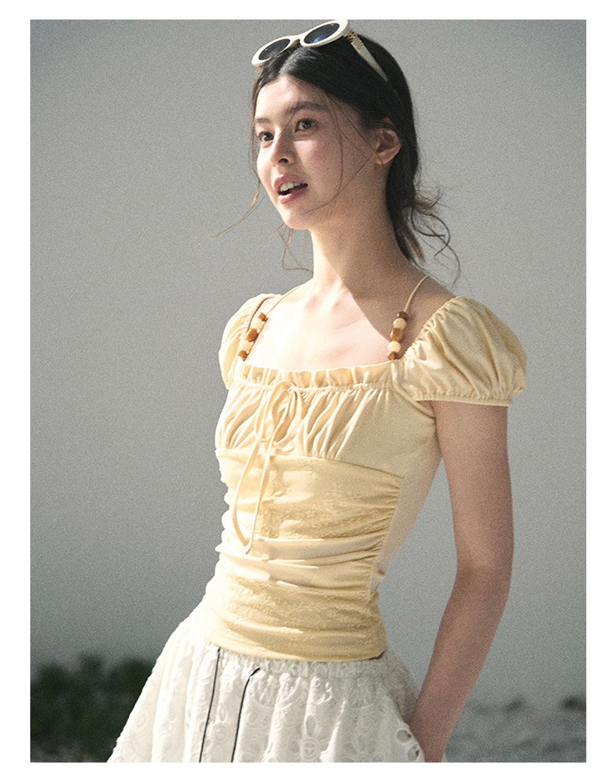 ShaoYeYan Aomalm Dreamlike Reality French Bubble Sleeve Lace Top