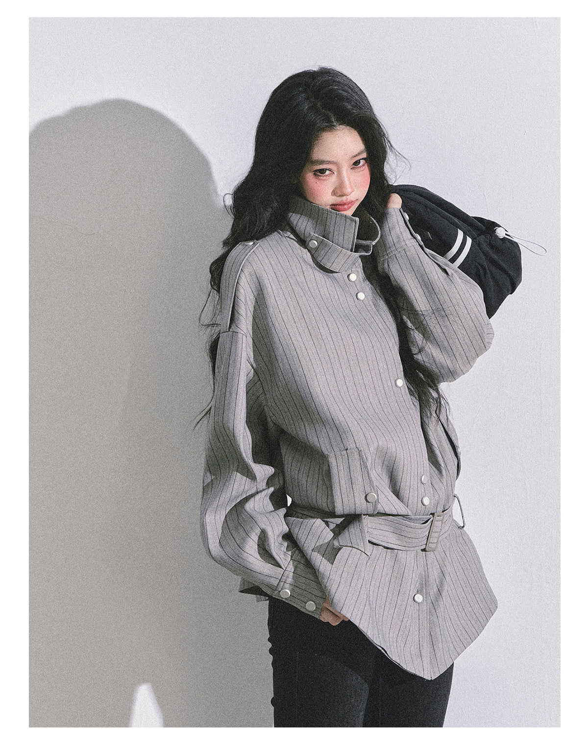 ShaoYeYan Saint Martin College French British Style Stand Collar Striped Coat