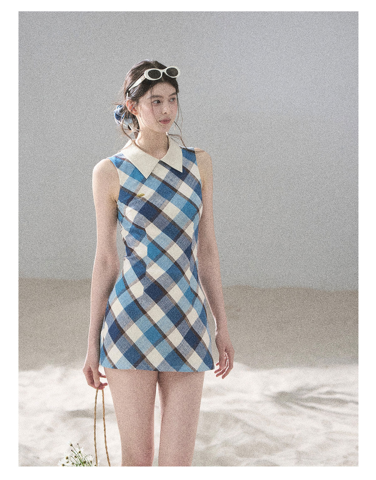 ShaoYeYan Aomalm Seaside Sunset French Polo Collar Argyle Dress