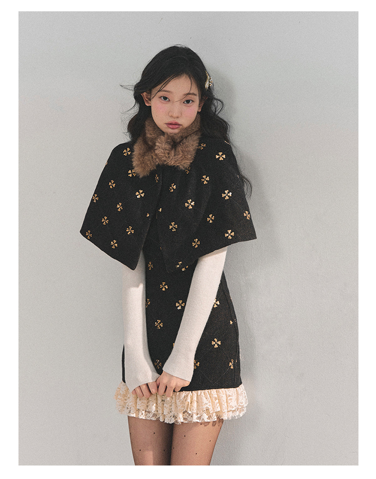 ShaoYeYan Aomalm Waltz on a Snowy Night Wool Cape Dress