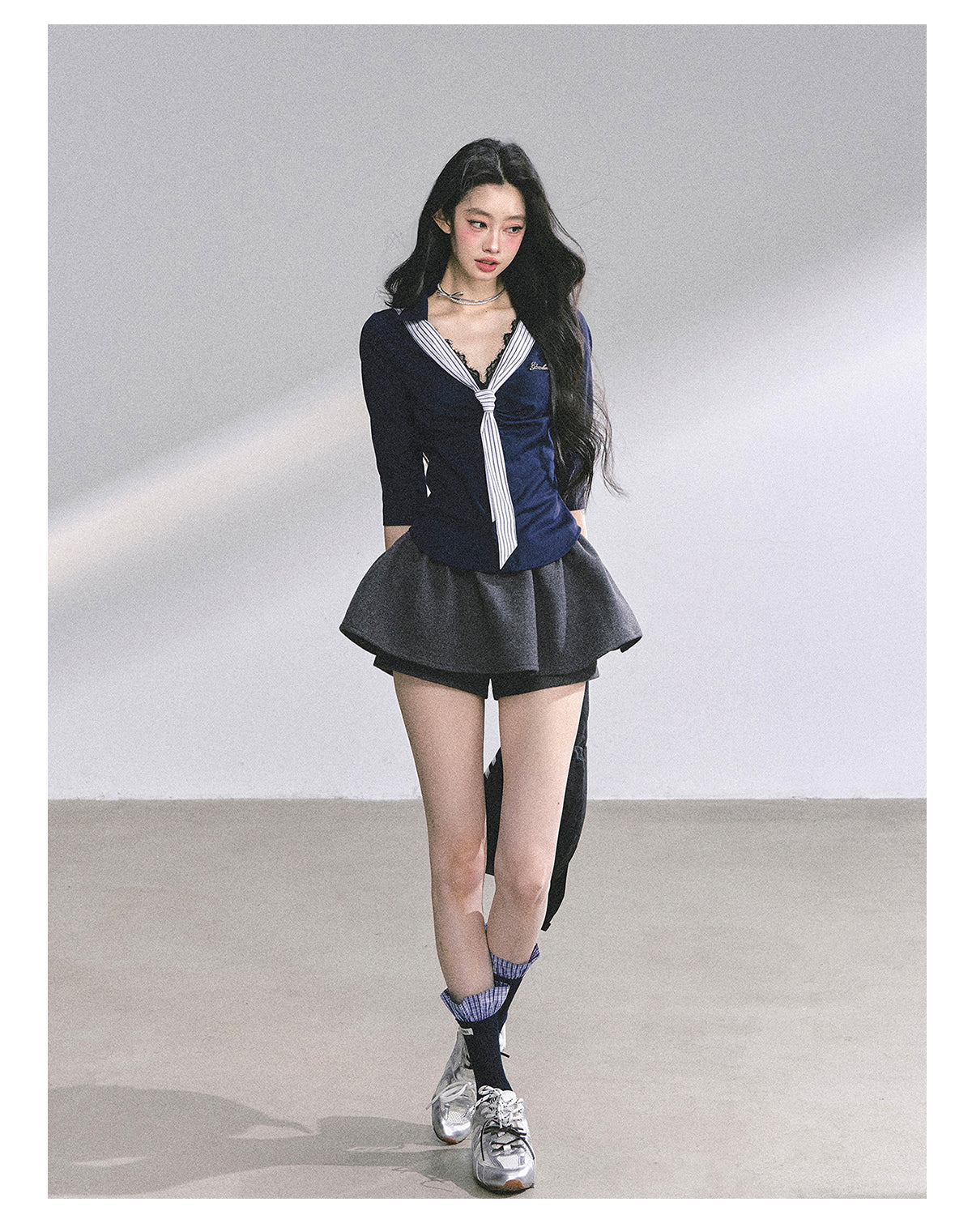 SHAOYEYAN American Waist-Defining Lace Stripe Shirt