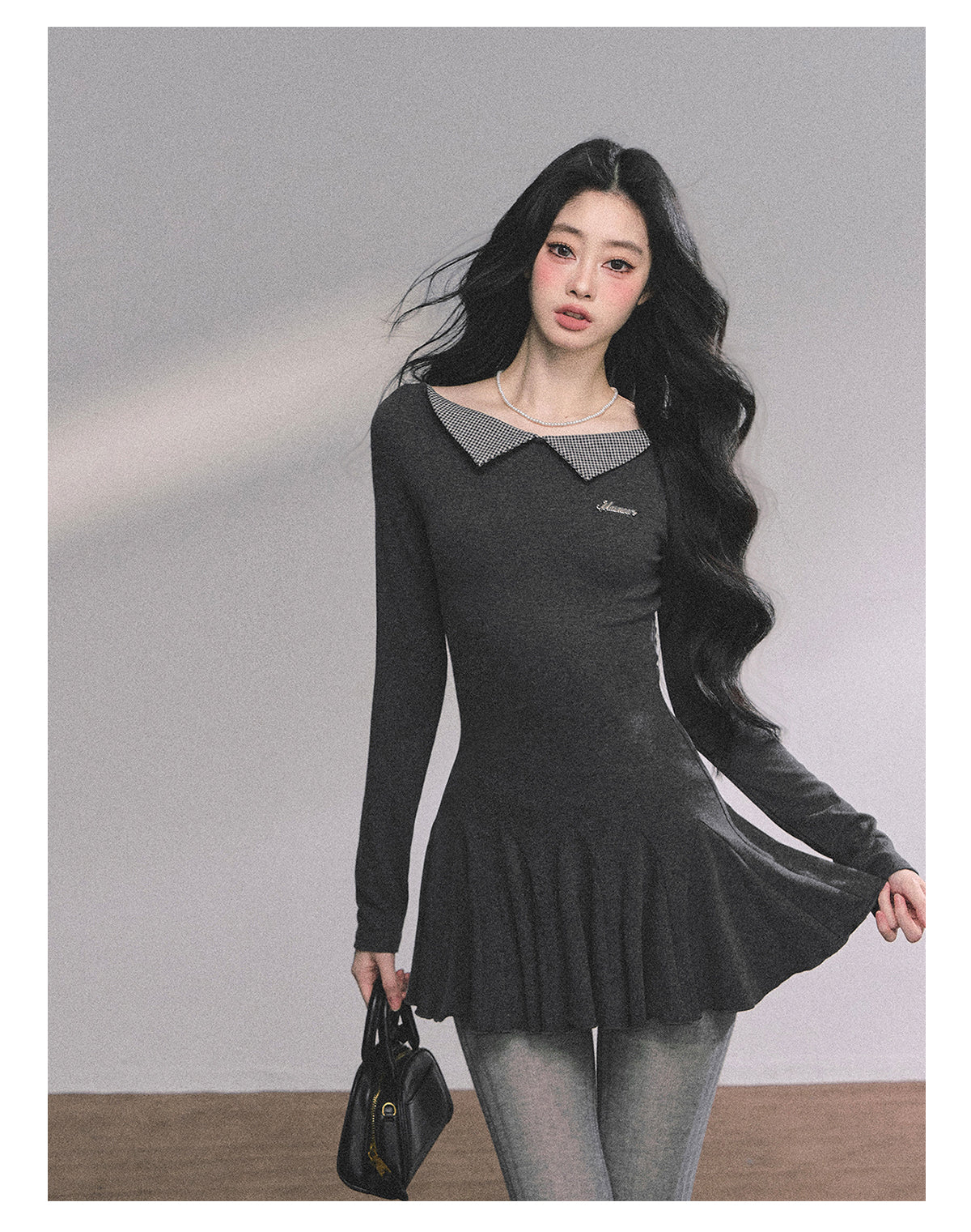 ShaoYeYan Roxton Grey Fake Two-Piece T-Shirt Dress