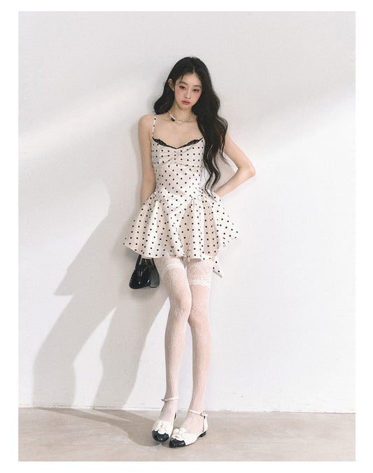 SHAOYEYAN French Lace Polka Dot Sundress