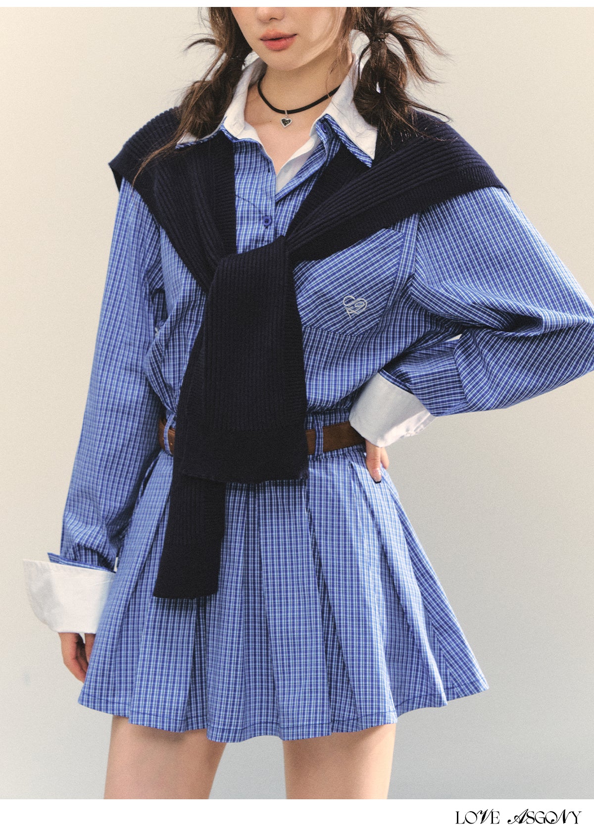 AsGony MIU Style Cape Fake Two-Piece Dress
