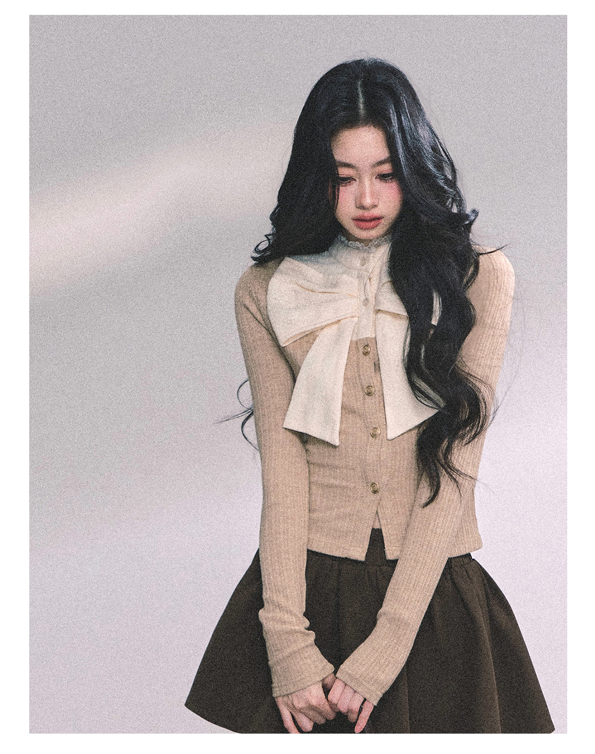 ShaoYeYan Chanson Crêpe Fake Two-Layer French Bow Lace T-Shirt