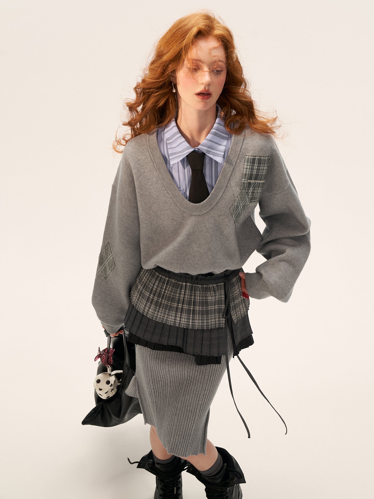 MAMC Pleated Plaid Layered Apron Skirt