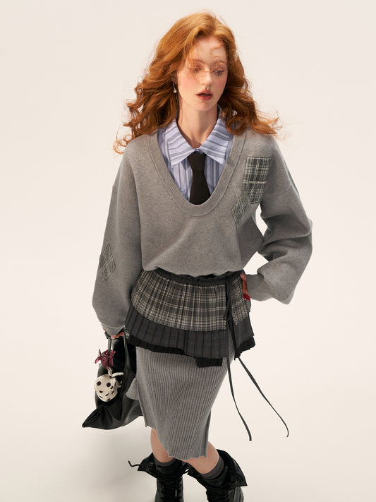 MAMC Pleated Plaid Layered Apron Skirt