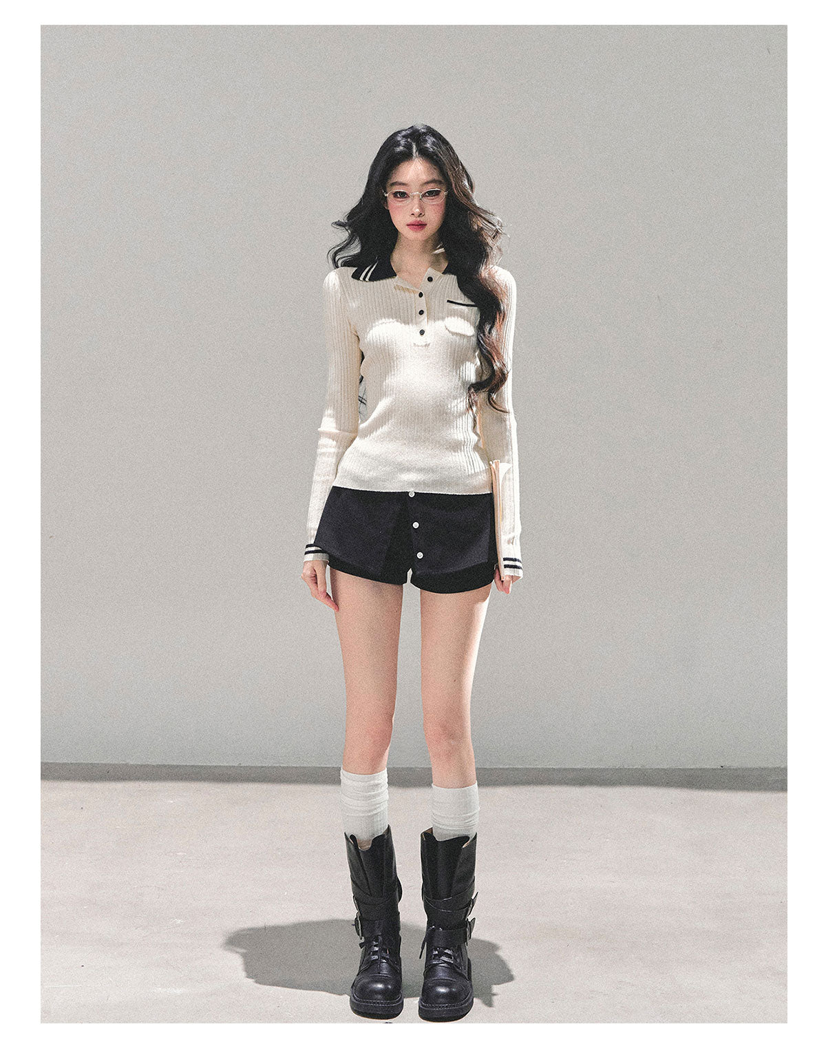 ShaoYeYan Wendy's Letter Long Sleeve Polo Knit Sweater