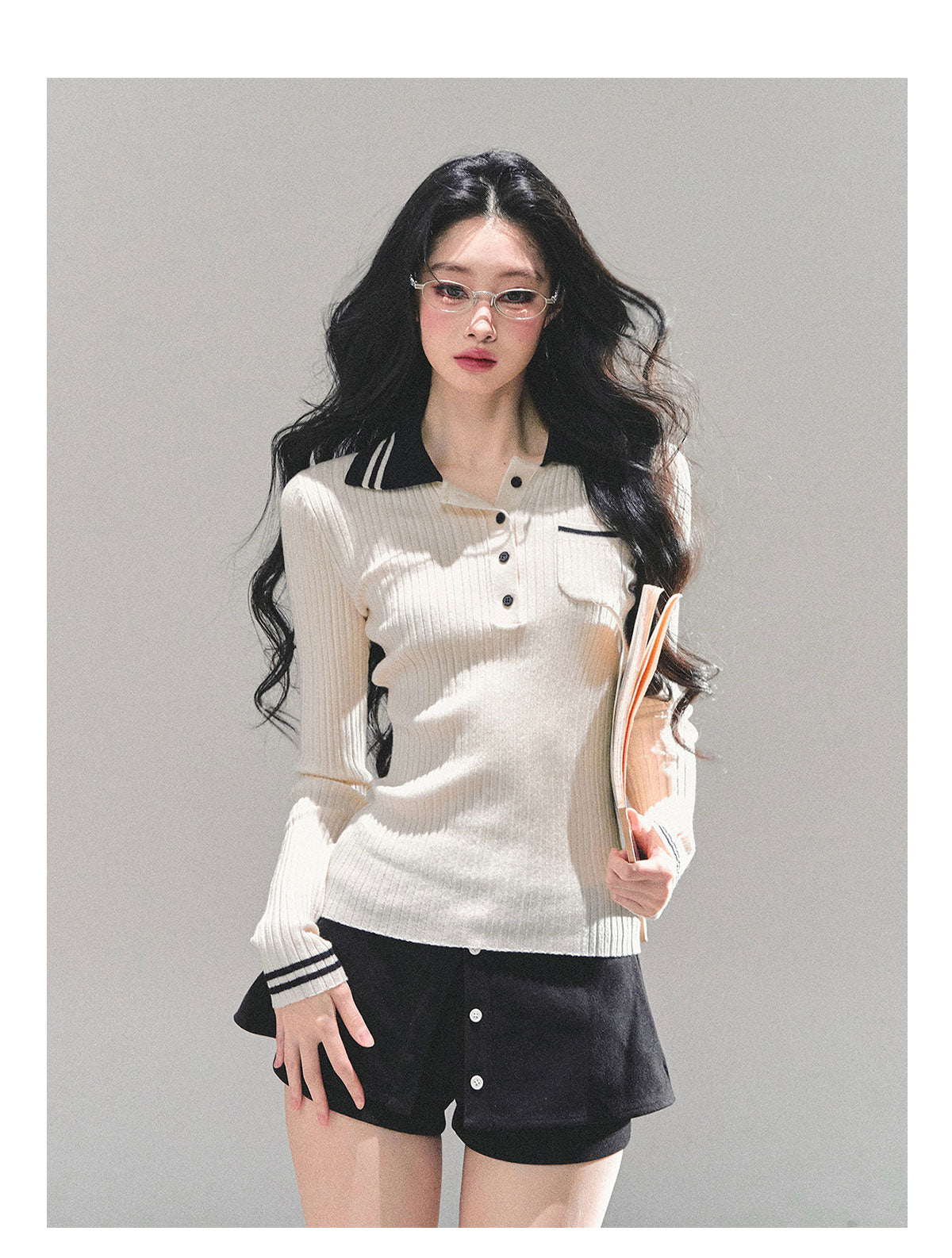 ShaoYeYan Wendy's Letter Long Sleeve Polo Knit Sweater