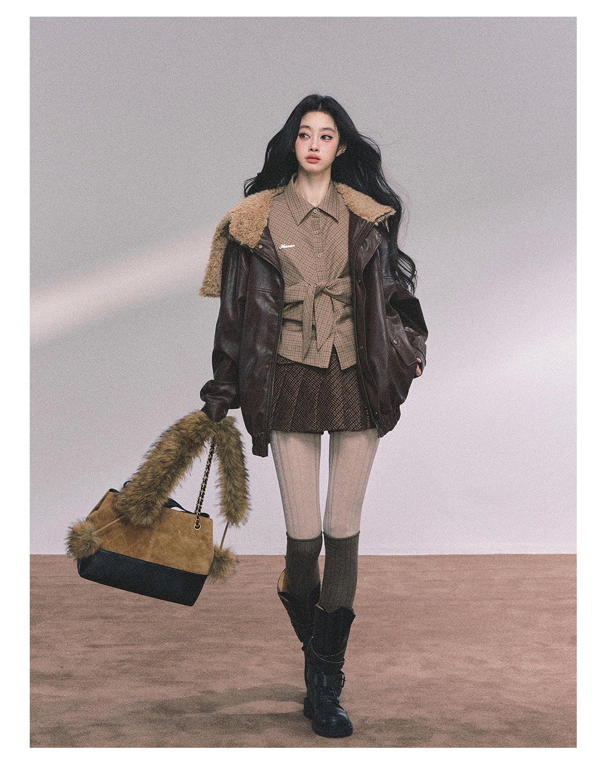 ShaoYeYan Loose Fit Lamb Fur Leather Jacket