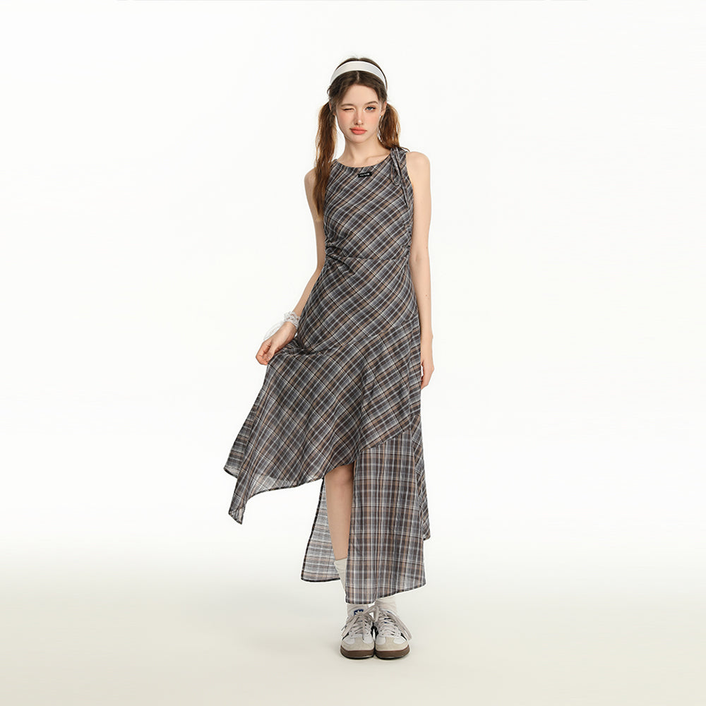 CyNi Retro Lightweight Sleeveless Plaid Dress
