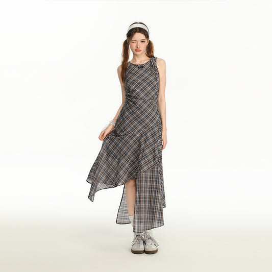 CyNi Retro Lightweight Sleeveless Plaid Dress