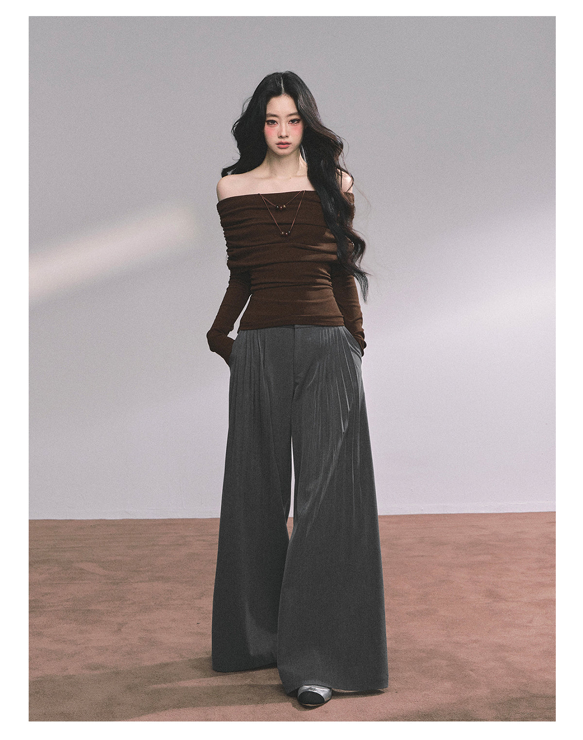 ShaoYeYan Reed College Off-Shoulder American Long Sleeve Top
