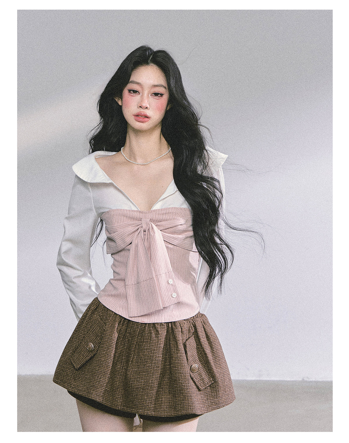 ShaoYeYan Jenny's Sweet Scent Fake Two-Layer Long Sleeve Striped T-Shirt