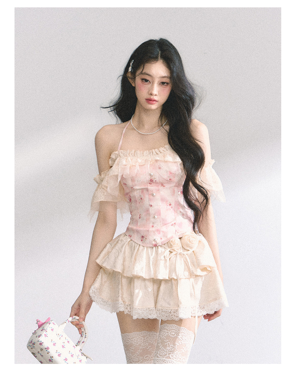 SHAOYEYAN French Lace Floral Halter Top